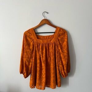 LC Lauren Conrad Burnt Orange Lace Square-Neck Blouse